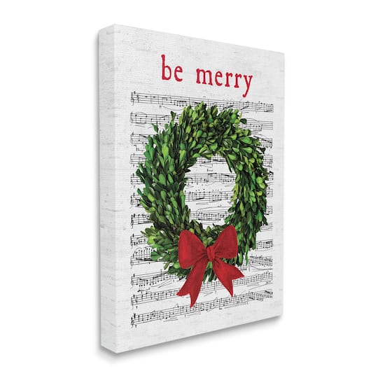 Stupell Industries Be Merry Holiday Music Wreath Canvas Wall Art